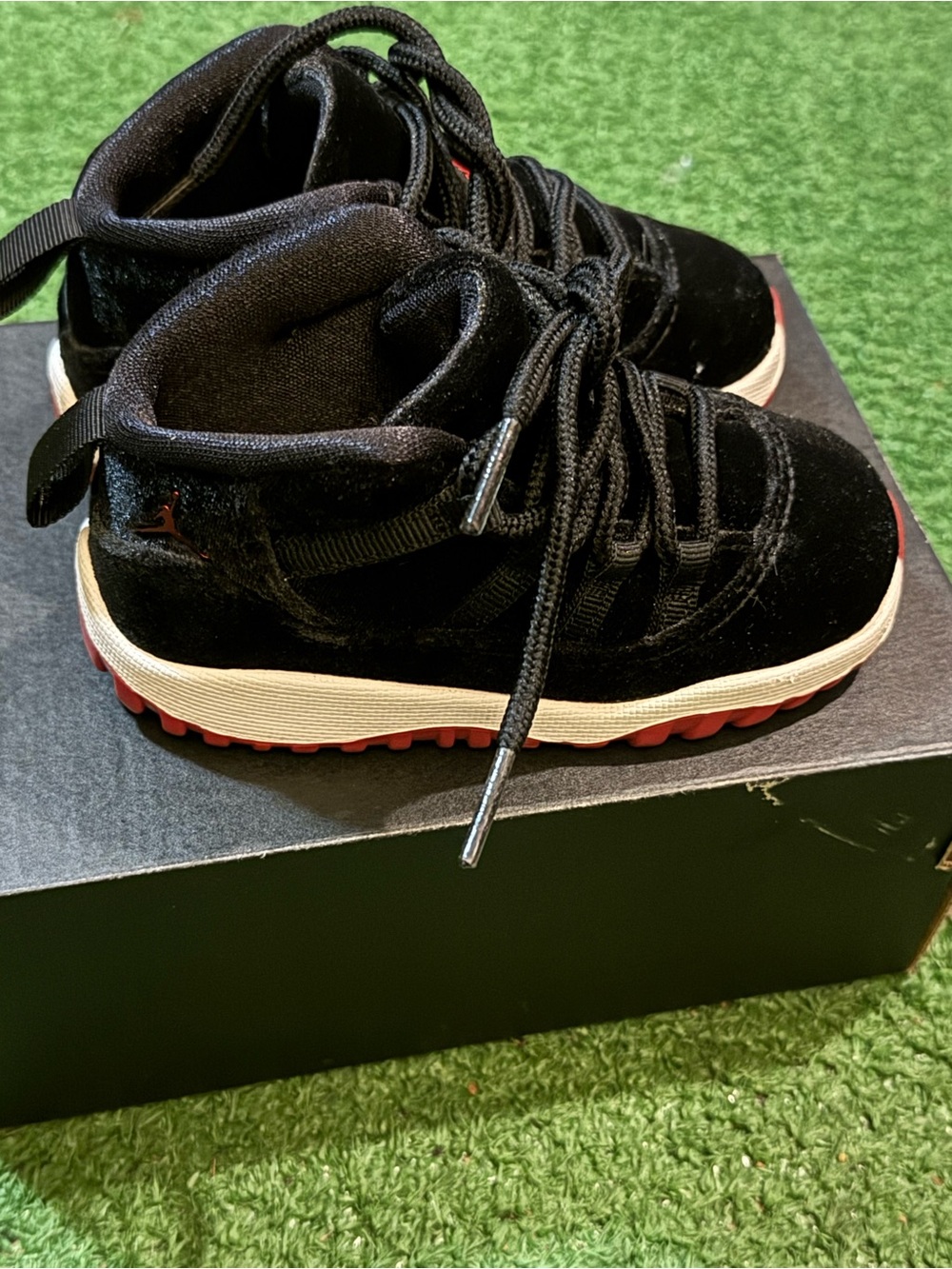 Jordan Kids Black Velvet High-Top Sneakers with Red Outsole and White Midsole